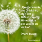 „Das Geheimnis des Glücks ist, statt der Geburtstage die Höhepunkte des Lebens zu zählen.“ (Mark Twain)