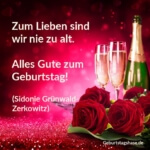 Rosen und Sektgläser zum Geburtstag. Geburtstagskarte 